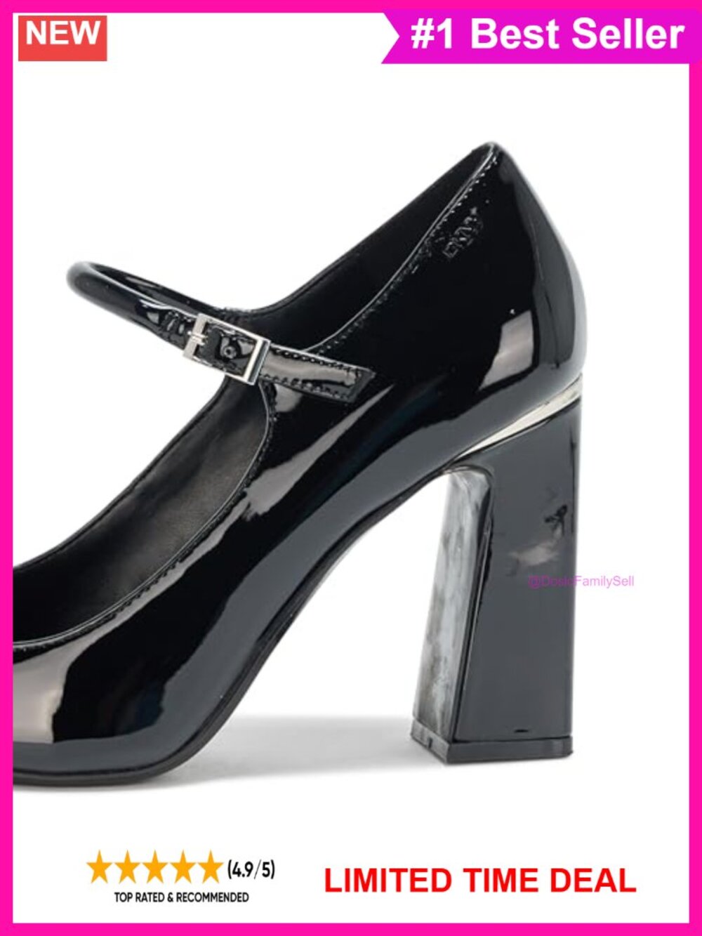 Faux Leather Mary Jane Block Heel Closed Toe Party Pump - Picture 4 of 4